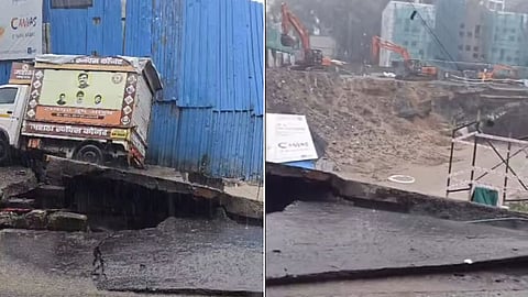 Mumbai : भांडुपला रस्ता खचल्याने टेम्पो पडला खड्यात; Video