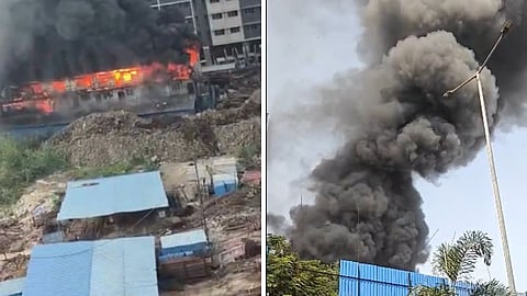Mumbai : मुलुंडमध्ये बांधकामाधीन इमारतीच्या आवारात भीषण आग; ७ गॅस सिलिंडरचे स्फोट, परिसरात धुराचे लोट, Video व्हायरल