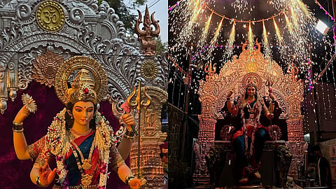 Mumbai : लोअर परळच्या देवीमूर्तीचा भव्य थाट; लालबागच्या राजाच्या सिंहासनाची खास झलक व्हायरल