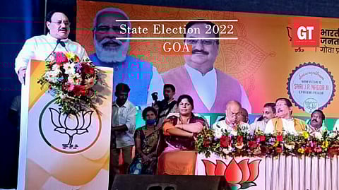 JP Nadda addressing a meet in Valpoi, Goa