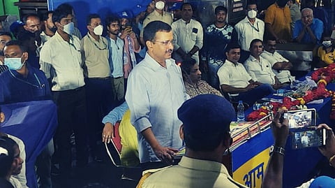 Delhi Chief Minister Arvind Kejriwal speaking at the induction ceremony of Vishwajit Krishnarao Rane into AAP at the Poriem on Tuesday, November 17, 2021
