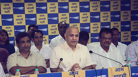 Senior Aam Aadmi Party (AAP) leader and Delhi Deputy Chief Minister Manish Sisodia speaking at press conference in Panaji, Goa, on Thursday, November 11, 2022