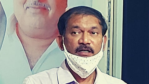 Girish Chodankar speaking at a press conference in Panaji
