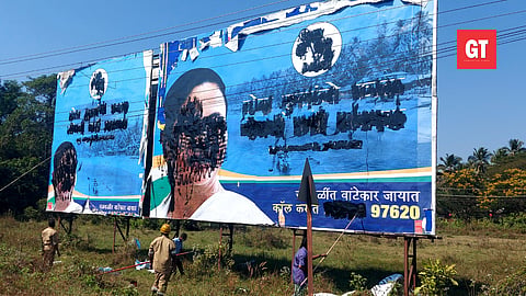 Authorities defacing banners and posters of TMC in Margao on Monday