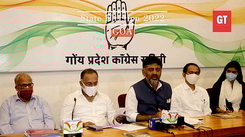 Karnataka Congress chief DK Shivakumar addressing a press conference in Panaji