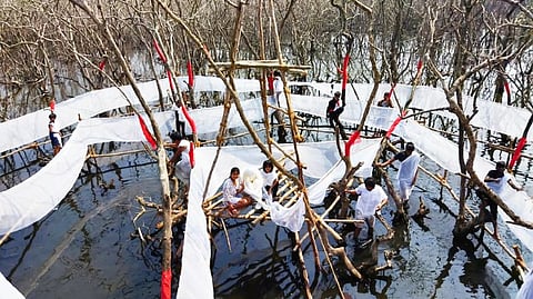 The art installation of prayer flags in Merces, on the Panjim-Bambolim highway, aims to draw attention to mangroves