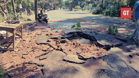 Water pipeline burst at Siolim leading to road damage and waster wastage 