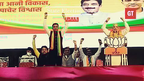 Chief Minister Amit Shah addressing a public meeting in Public Meeting at Sanquelim