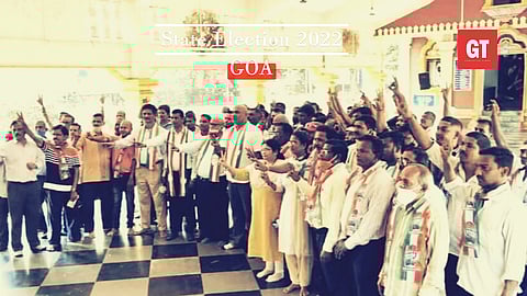 Congress candidate Dharmesh Saglani with party workers in Surla 