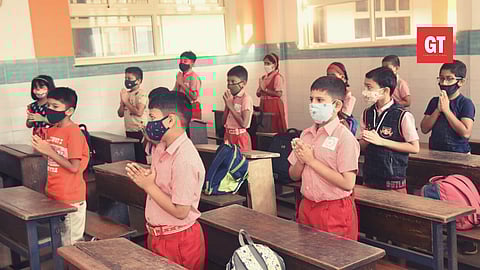 Students in a class at the Cujira school complex in Bambolim, Goa
