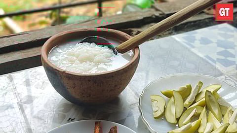 In Goa, 'Pez' (rice gruel) was traditionally made of local par-boiled rice (Ukde tandul)