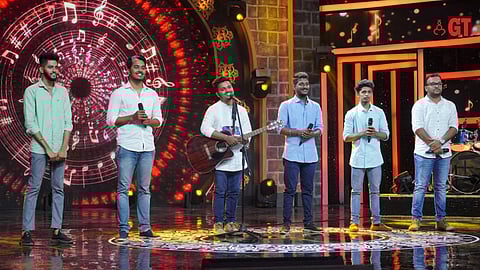 L to R: Akash Gaonkar, Dattaraj Chari, Sanil Parsekar, Yeshwant Naik, Dattaraj Kolwalkar and Varad Bhat, members of the Jigyasaa band .