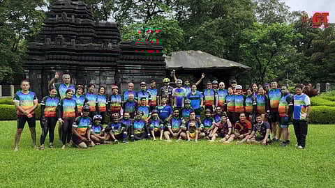 Cyclists of Xaxti Riders at the Tambdi Surla temple in Dharbandora.