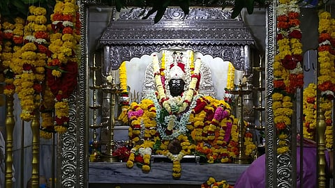 The idol of Lord Damodar decorated with flowers and garlands on the occasion of 123rd Bhajani Saptah in Vasco.