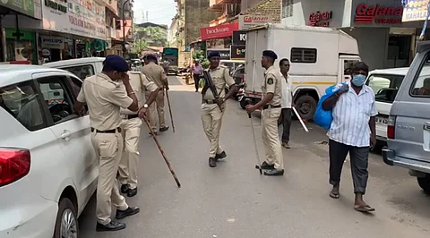 Several policemen deployed outside the residential building of Margao MLA Digambar Kamat.
