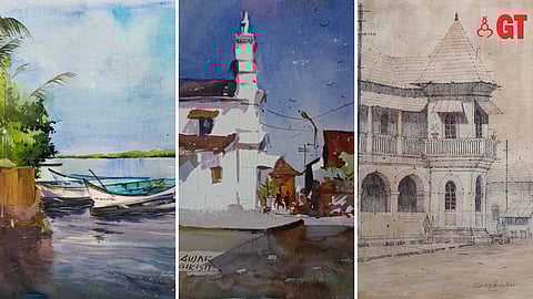 Artwork (L-R) by Uzma Khan, Girish Gujar and Sandesh Gaundalker