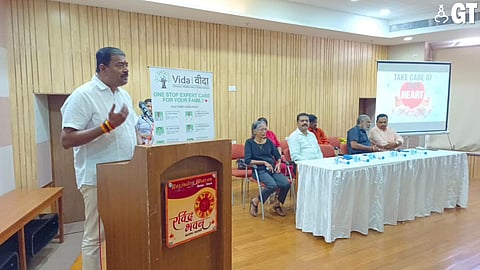 Mormugao MLA Sankalp Amonkar addressing locals at Ravindra Bhavan Baina.