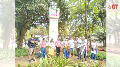 Hands-on historian, Sanjeev Sardessai (third from right, wearing a hat) on a walking tour through Campal at the Goa Heritage Festival, in Campal