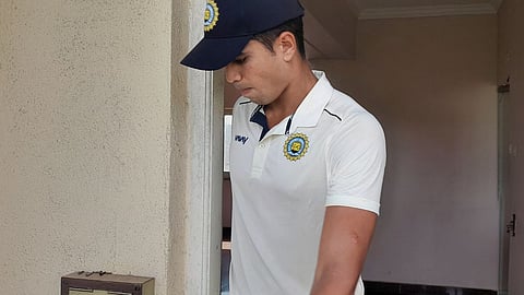 Arjun Tendulkar going for lunch on the penultimate day of the Ranji tie between Goa and Rajasthan at GCA academy ground in Porvorim.