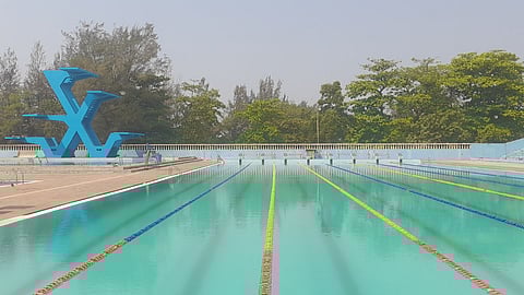 The swimming pool in Campal waiting to greet swimmers after minor repairs.