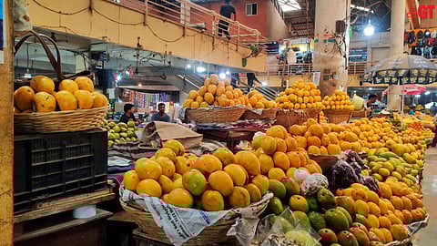 The Panjim market is flooded with mangoes.