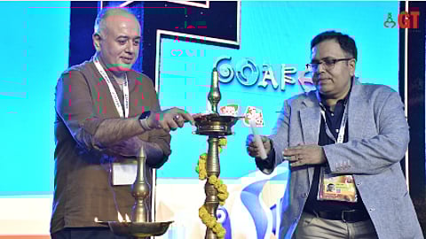 The ceremonial lighting of the lamp at the Goafest 2023.