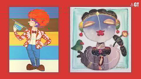 Art by Shiv Kumar Soni (left) and G Subramaniam (right) are some of the displays at the ‘Rhapsody in Red’ show at the Grand Hyatt, Bambolim