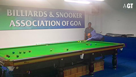 Krishna Barad, who is likely to be selected to represent Goa for the
37th National Games, plans a pot during the trials.