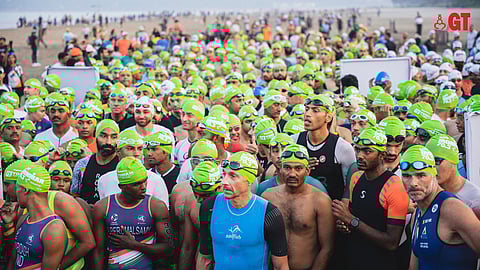 The IRONMAN 70.3 participants ahead of the swimming leg.