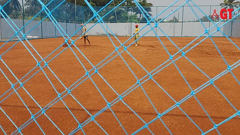 Roll ball court at Manohar Parrikar Indoor Stadium in Navelim waiting to be wrapped in lawn.