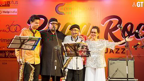 (L to R): Musicians Jarryd Rodrigues, Louis Banks, Braz Gonsalves and Yvonne Gonsalves  at a concert in 2019.