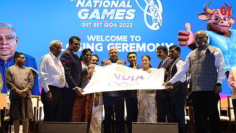 The National Games flag handed over to Sports Minister of Uttarakhand for its onward journey.