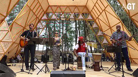L-R: Lonnie Park, Anoushka Maskey, Keith Middleton and Dominic D'cruz gave an enthusiastic performance of 'My Earth Songs' on Day 4 of the ongoing Serendipity Arts Festival 2023.