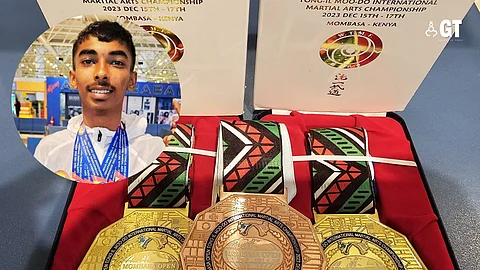The medals won by Karan Pandit at the Mombasa event.