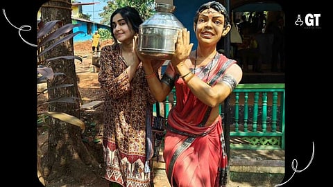 Adah Sharma strikes a pose besides a statue at Big Foot, Loutolim.