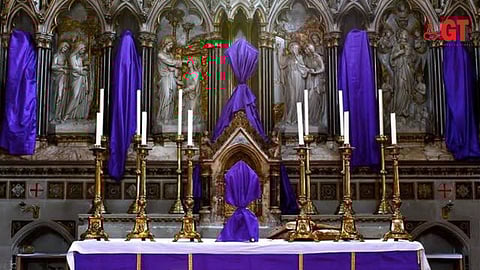 LENTEN TRADITION: Veiled statues at a church during Lent.