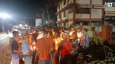 FOR A CAUSE: Residents of Siolim and adjoining villages at the candlelight protest before the stay on tree felling by the High Court.