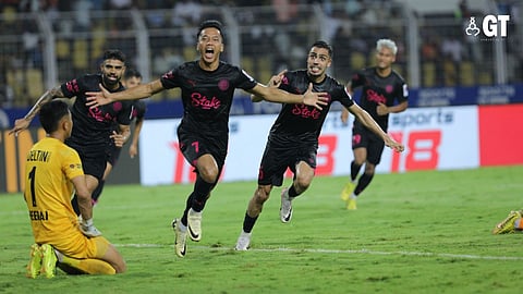 HAVING THE LAST LAUGH: Mumbai City FC's Lallianzuala Chhangte nets the ball twice to take the lead against FC Goa at Goa's Pandit Jawaharlal Nehru Stadium in the first leg of the 2nd semi-final.