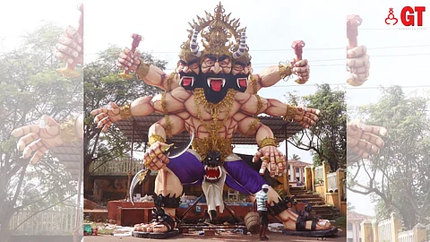 MENACING FIGURE: Narkasur is burnt to symbolise the victory of good over evil.