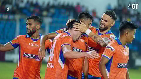 THE WINNERS: FC Goa players celebrate a goal against Punjab FC on Wednesday at Fatorda stadium in the Indian Super League.