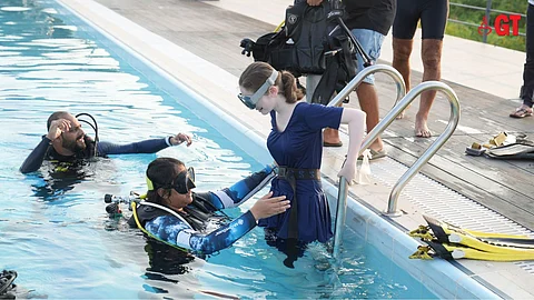 Students and staff of NAB being given a scuba diving experience.