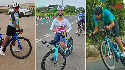 (L-R) Angie Fernandes, Jewel Viegas and Ashwel Fernandes - Goa's cycling champions pose for a photo.