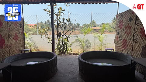 Dive into a mud bath pool at Divine Retreats in Arambol.
