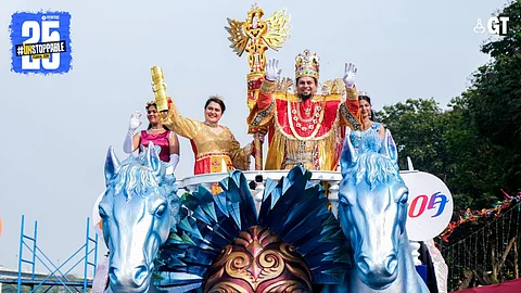 King Momo leading the Panjim Carnival 2025 parade.
