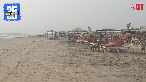 The empty beach beds in Morjim, North Goa.