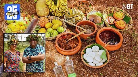 Traditional food displayed by The Goan Kitchen and the co- founders of The Goan Kitchen - Oliver Fernandes and Crescy Baptista.