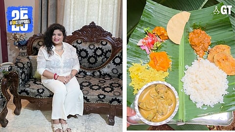 A Goan meal served on a banana leaf.