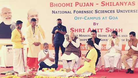 Union Home Minister Amit Shahlaid the foundation stone for National Forensic Science University at Dharbandora on Thursday, October 14, 2021