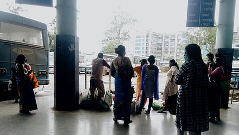 Paasengers wait at KTC bus stand in Panjim on Monday, September 13, 2021.png