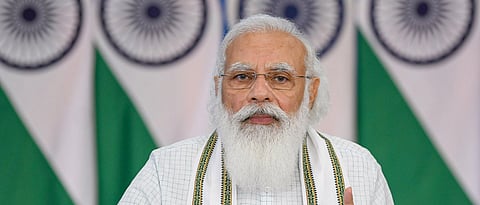 Prime Minister Narendra Modi addresses at the Atmanirbhar Narishakti se Samvad, through video conferencing, in New Delhi.